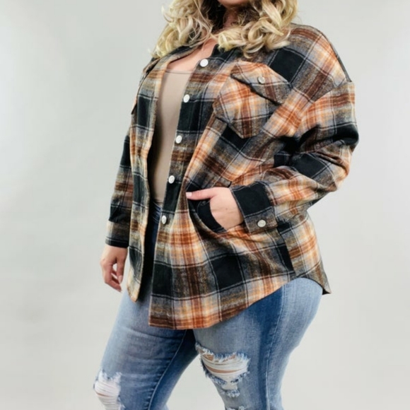 NWOT Black & Rust Flannel Shacket - XL - Picture 3 of 4